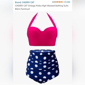 CHERRY CAT Retro High-Waisted Bikini Set | Size Small | NIB 🍒